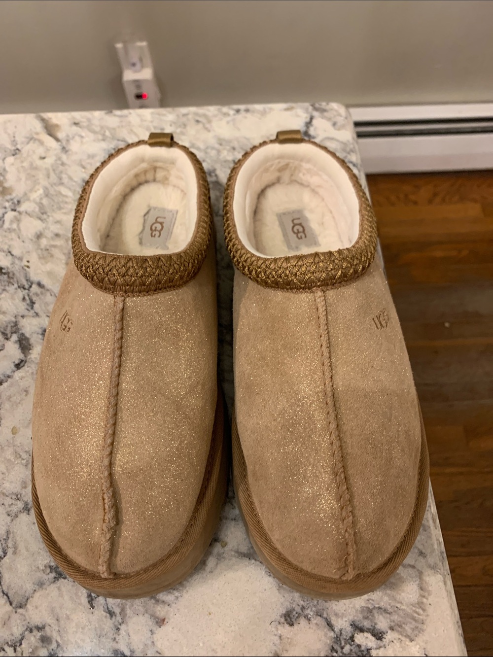 UGG Kids Sparkle Chestnut Suede Slip-On Clog
